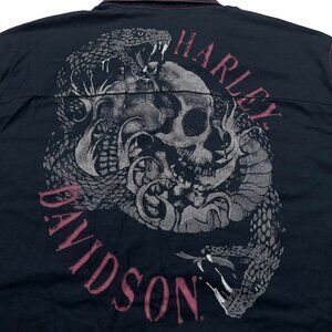 Harley Davidson XXL Men's Skull Snake Black Red Short Sleeve Button Shirt